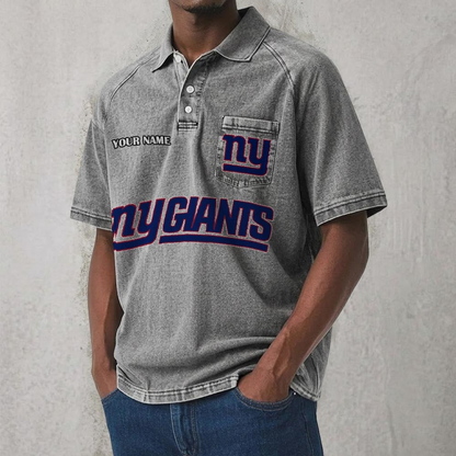 NYG x NFL Men's Distressed Turn-Down Collar Polo DATND TANTD 250526