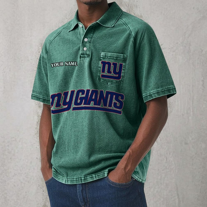 NYG x NFL Men's Distressed Turn-Down Collar Polo DATND TANTD 250526