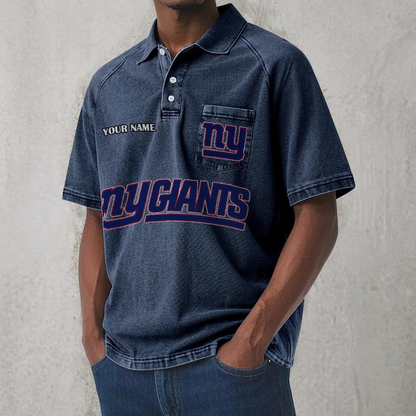NYG x NFL Men's Distressed Turn-Down Collar Polo DATND TANTD 250526