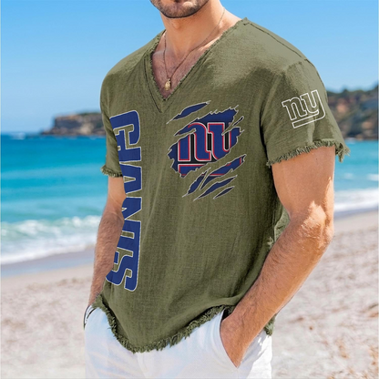 NYG x NFL V-Neck Linen Beach Shirt 1905 DatND DVT