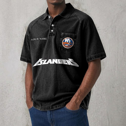 NYI x NHL Men's Distressed Turn-Down Collar Polo DATND TANTD 250526