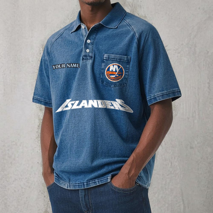 NYI x NHL Men's Distressed Turn-Down Collar Polo DATND TANTD 250526