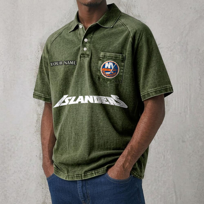 NYI x NHL Men's Distressed Turn-Down Collar Polo DATND TANTD 250526