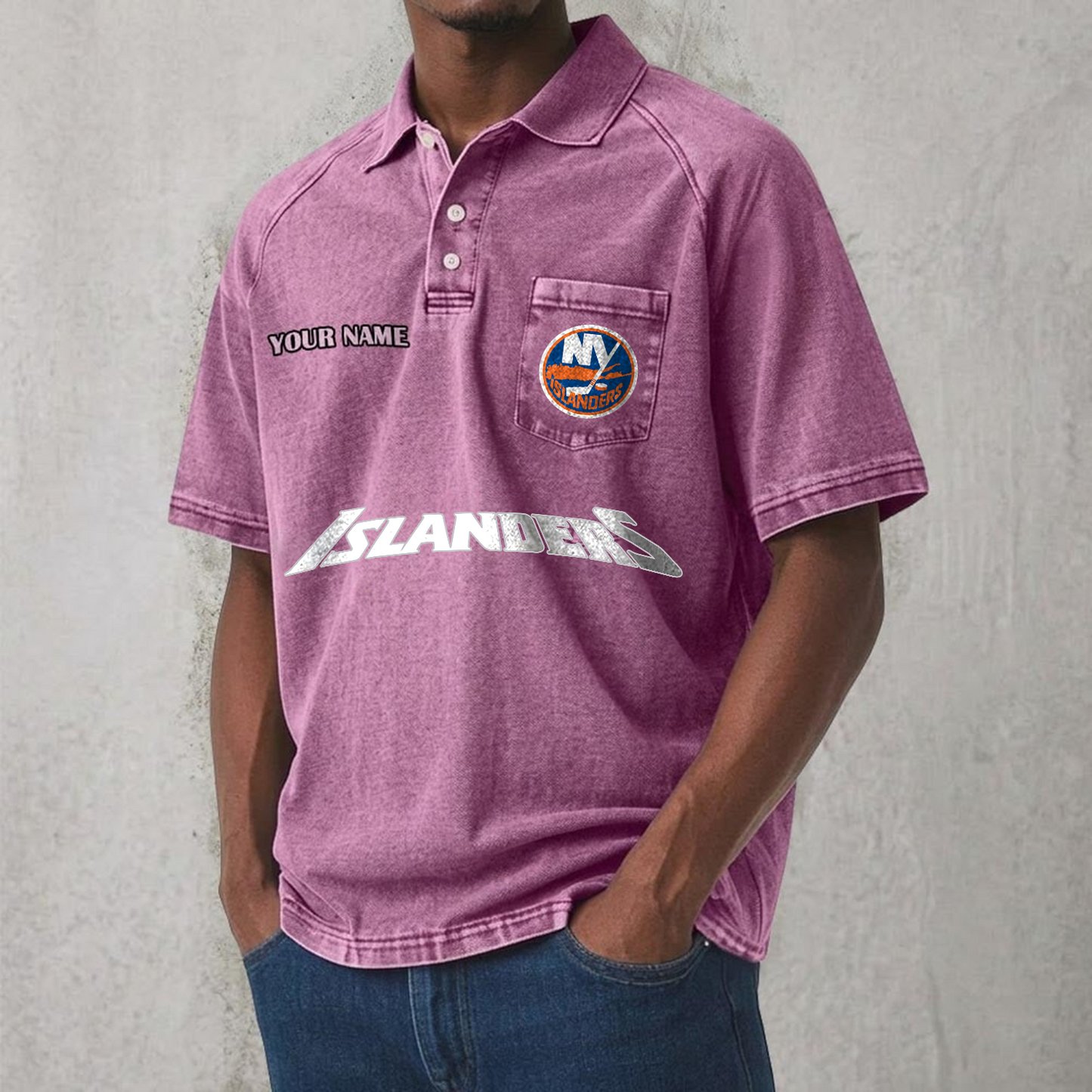 NYI x NHL Men's Distressed Turn-Down Collar Polo DATND TANTD 250526