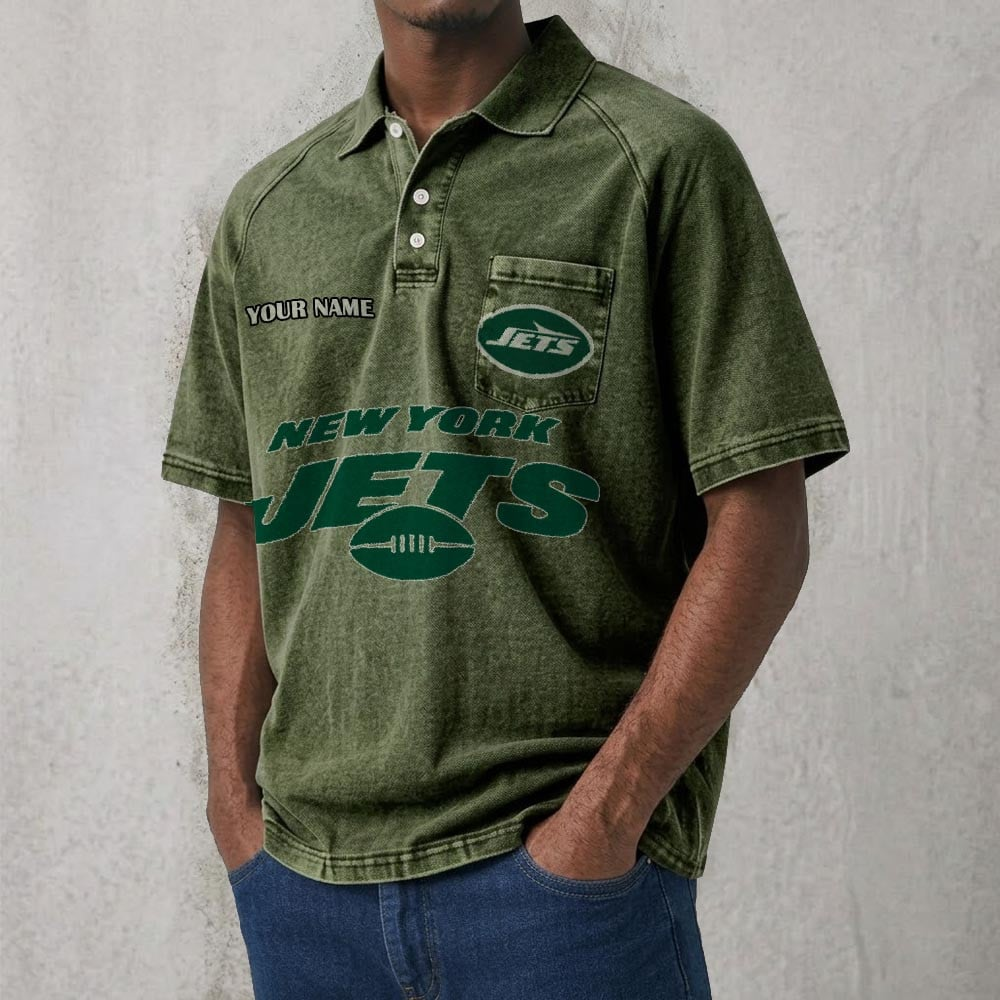 NYJ x NFL Men's Distressed Turn-Down Collar Polo DATND TANTD 250526