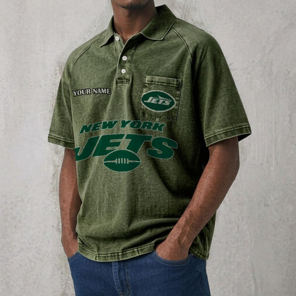 NYJ x NFL Men's Distressed Turn-Down Collar Polo DATND TANTD 250526