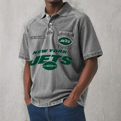 NYJ x NFL Men's Distressed Turn-Down Collar Polo DATND TANTD 250526
