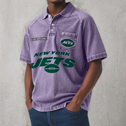 NYJ x NFL Men's Distressed Turn-Down Collar Polo DATND TANTD 250526