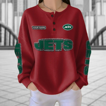 NYJ x NFL Personalized Waffle Knit Henley Sweatshirt 2005 DatND DVT