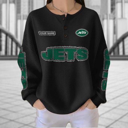 NYJ x NFL Personalized Waffle Knit Henley Sweatshirt 2005 DatND DVT