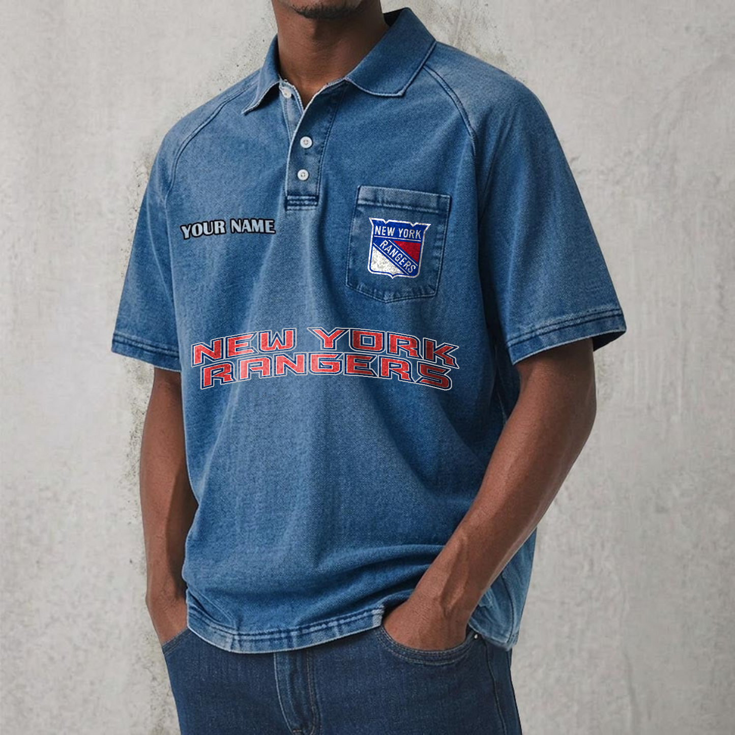 NYR x NHL Men's Distressed Turn-Down Collar Polo DATND TANTD 250526