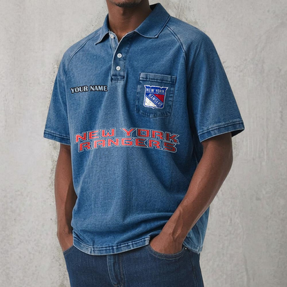 NYR x NHL Men's Distressed Turn-Down Collar Polo DATND TANTD 250526
