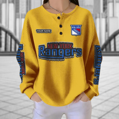 NYR x NHL Personalized Waffle Knit Henley Sweatshirt 2005 DatND DVT