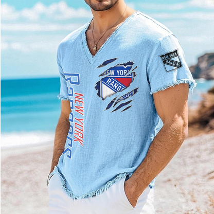 NYR x NHL V-Neck Linen Beach Shirt 1905 DatND DVT