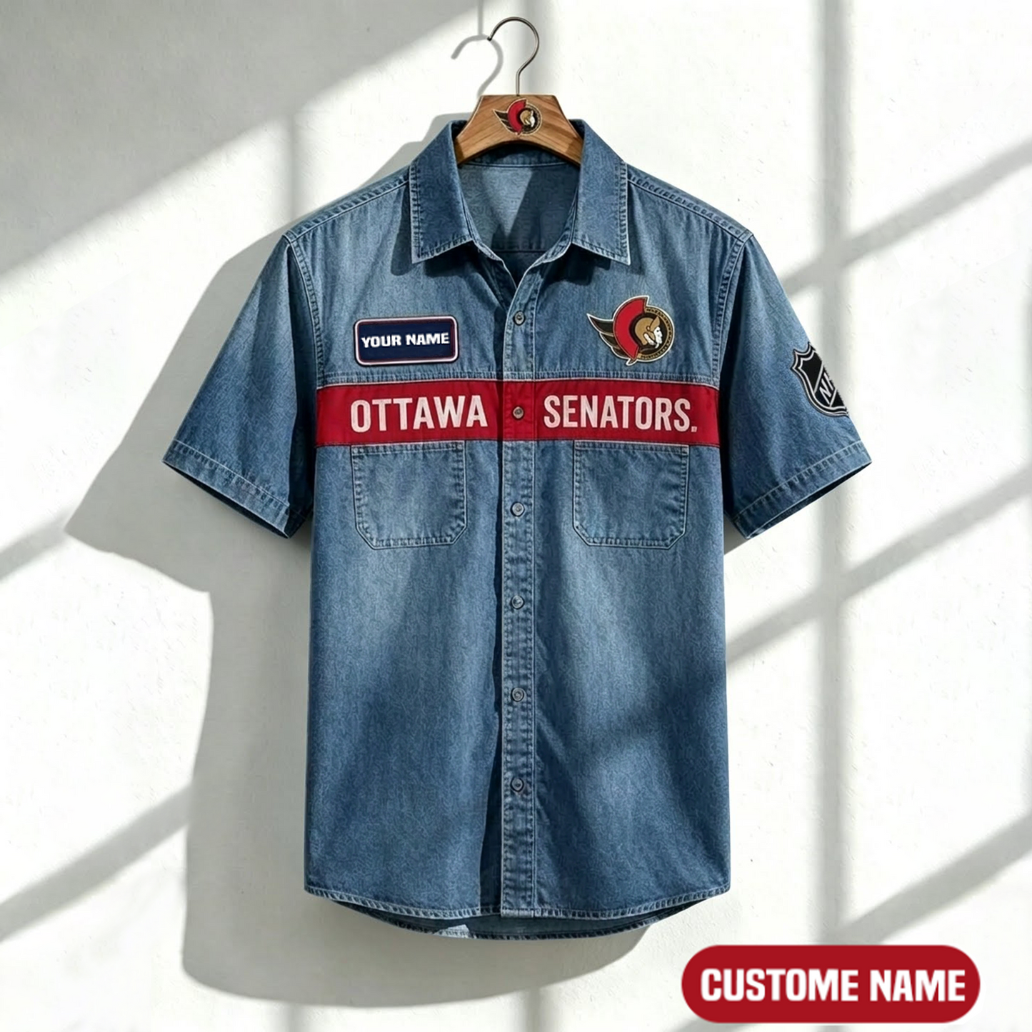 OS x NHL Print Denim Short-Sleeve Work Shirt 180526 DatND LBN