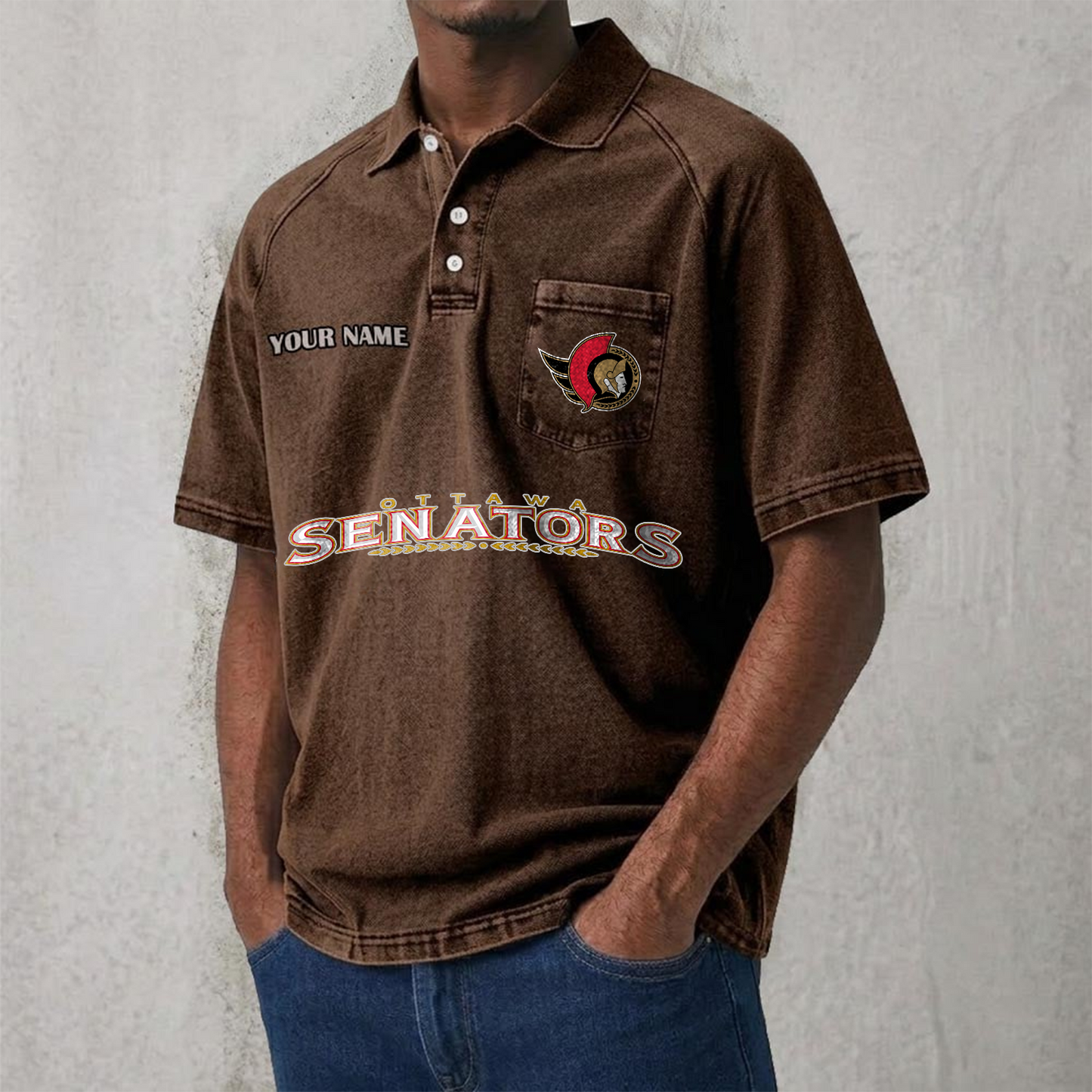 OTT x NHL Men's Distressed Turn-Down Collar Polo DATND TANTD 250526
