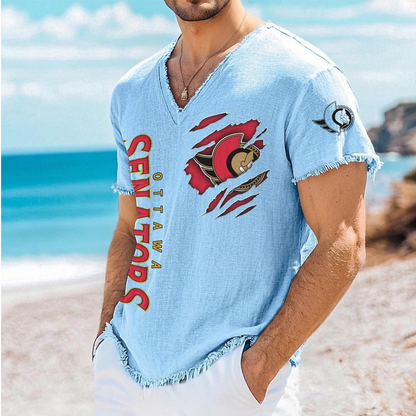 OTT x NHL V-Neck Linen Beach Shirt 1905 DatND DVT