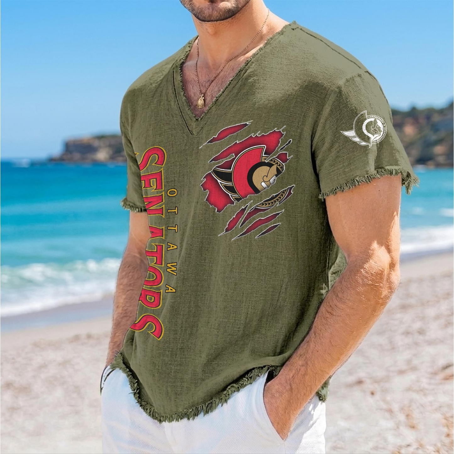 OTT x NHL V-Neck Linen Beach Shirt 1905 DatND DVT
