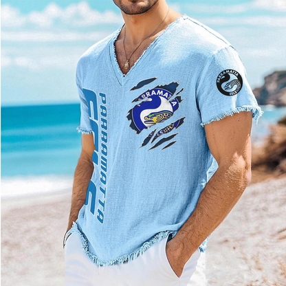 PAR x NRL V-Neck Linen Beach Shirt 1905 DatND DVT