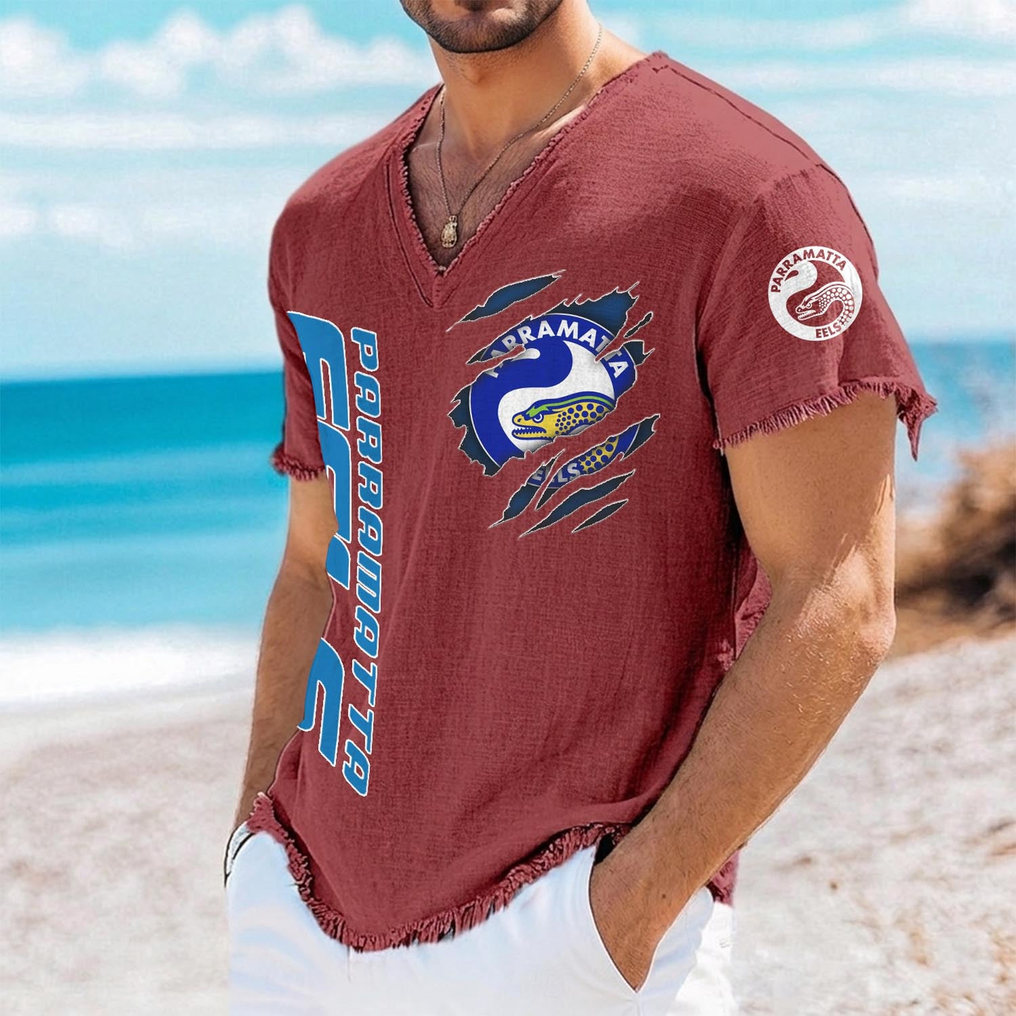 PAR x NRL V-Neck Linen Beach Shirt 1905 DatND DVT