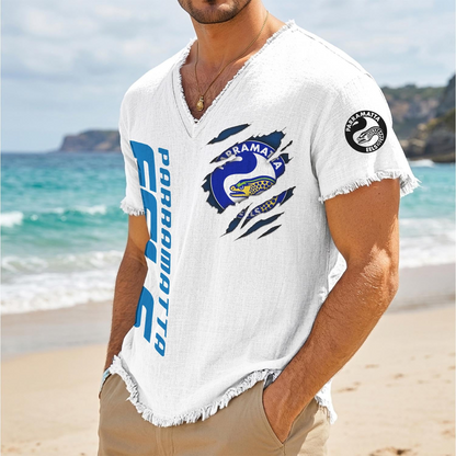 PAR x NRL V-Neck Linen Beach Shirt 1905 DatND DVT
