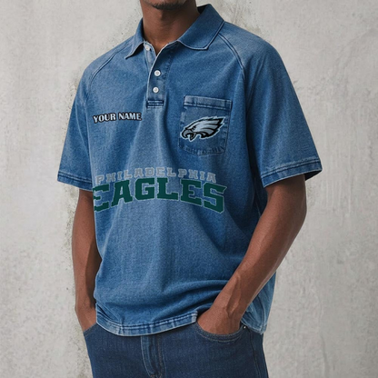 PHI x NFL Men's Distressed Turn-Down Collar Polo DATND TANTD 250526
