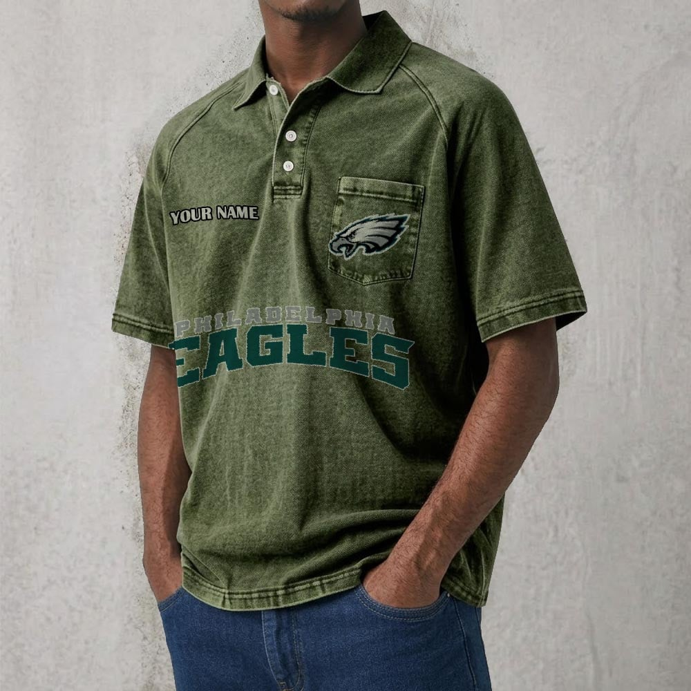 PHI x NFL Men's Distressed Turn-Down Collar Polo DATND TANTD 250526