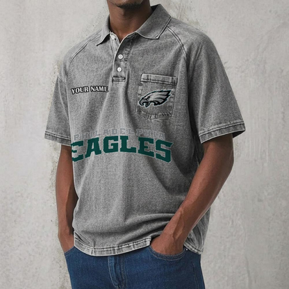 PHI x NFL Men's Distressed Turn-Down Collar Polo DATND TANTD 250526