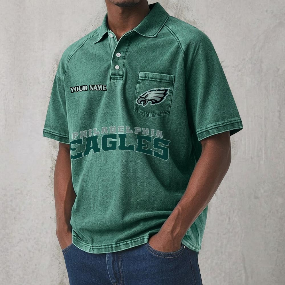 PHI x NFL Men's Distressed Turn-Down Collar Polo DATND TANTD 250526