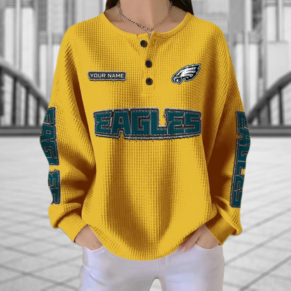 PHI x NFL Personalized Waffle Knit Henley Sweatshirt 2005 DatND DVT