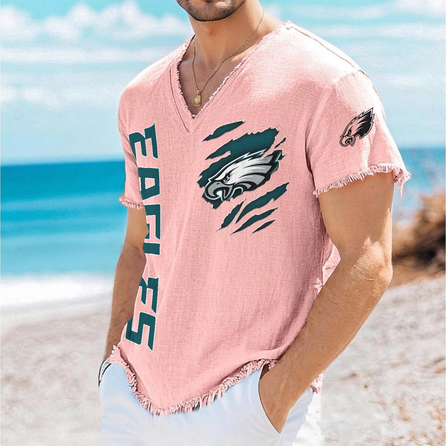 PHI x NFL V-Neck Linen Beach Shirt 1905 DatND DVT