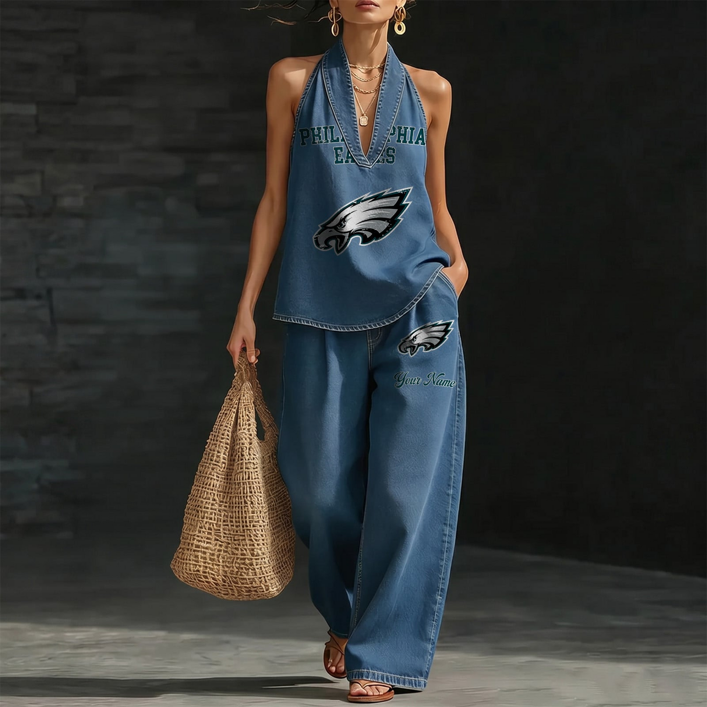 PHI x NFL Women's Vintage Washed Denim Suit DATND TANTD 030626