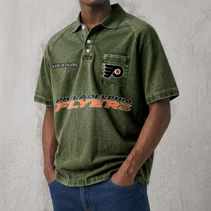 PHI x NHL Men's Distressed Turn-Down Collar Polo DATND TANTD 250526