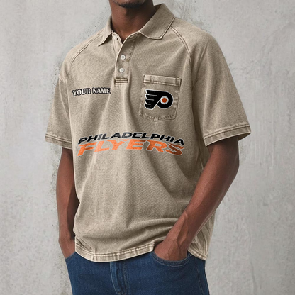 PHI x NHL Men's Distressed Turn-Down Collar Polo DATND TANTD 250526