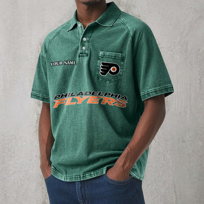 PHI x NHL Men's Distressed Turn-Down Collar Polo DATND TANTD 250526