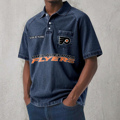 PHI x NHL Men's Distressed Turn-Down Collar Polo DATND TANTD 250526