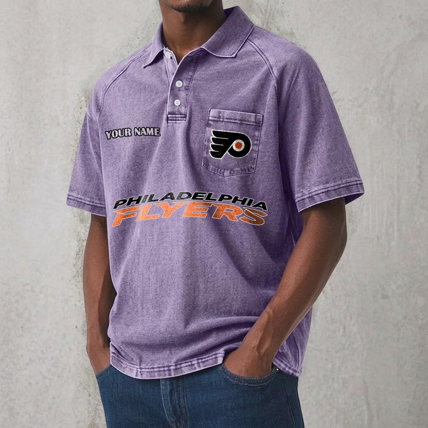 PHI x NHL Men's Distressed Turn-Down Collar Polo DATND TANTD 250526