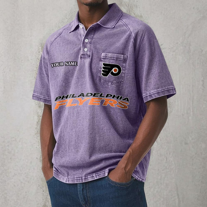 PHI x NHL Men's Distressed Turn-Down Collar Polo DATND TANTD 250526