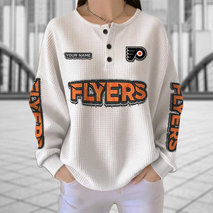 PHI x NHL Personalized Waffle Knit Henley Sweatshirt 2005 DatND DVT