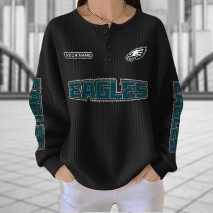 PHI x NFL Personalized Waffle Knit Henley Sweatshirt 2005 DatND DVT