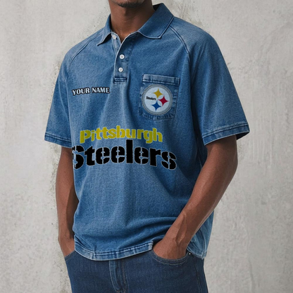 PIT x NFL Men's Distressed Turn-Down Collar Polo DATND TANTD 250526