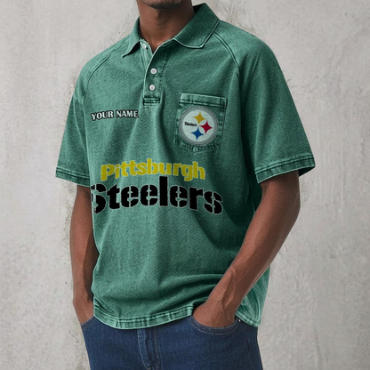 PIT x NFL Men's Distressed Turn-Down Collar Polo DATND TANTD 250526