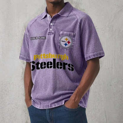 PIT x NFL Men's Distressed Turn-Down Collar Polo DATND TANTD 250526