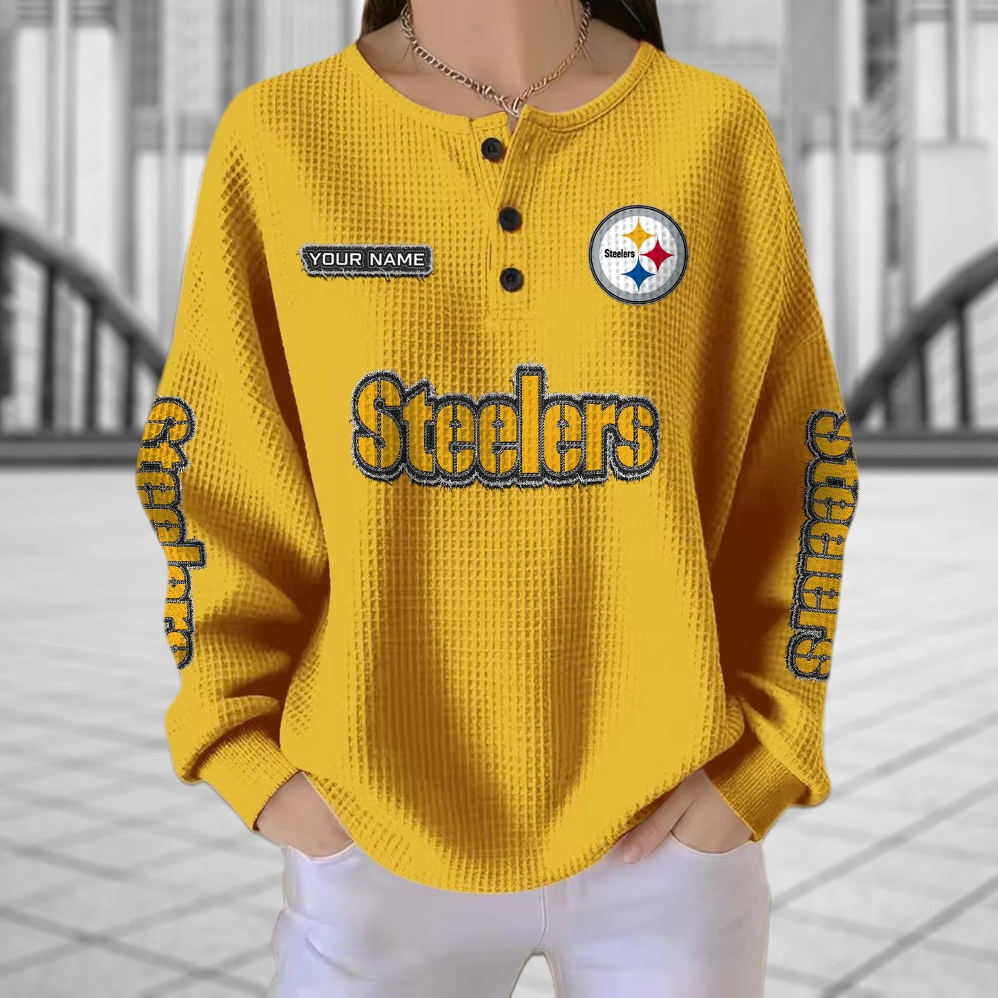 PIT x NFL Personalized Waffle Knit Henley Sweatshirt 2005 DatND DVT