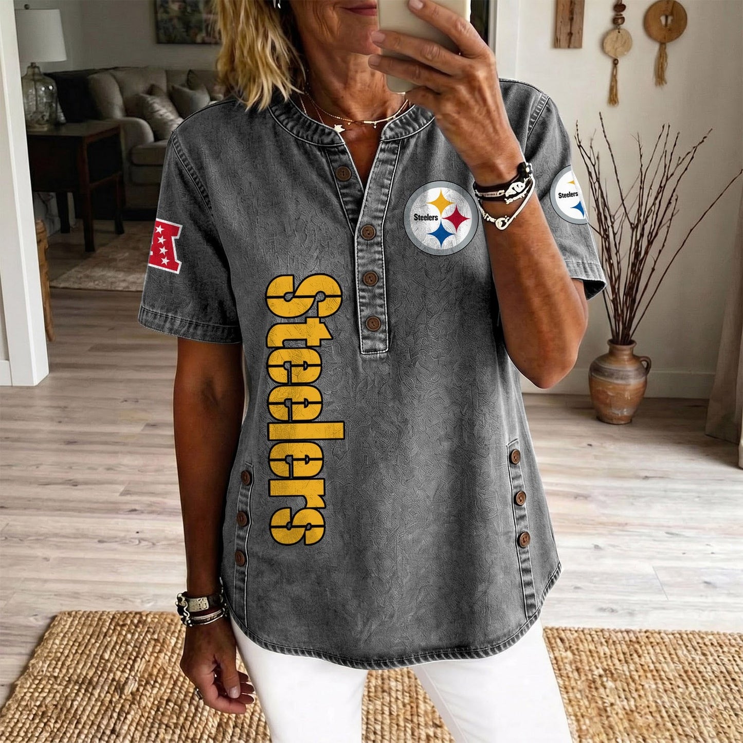 PIT x NFL Womenƒ??s Denim Casual Tops DATND LBN 190526