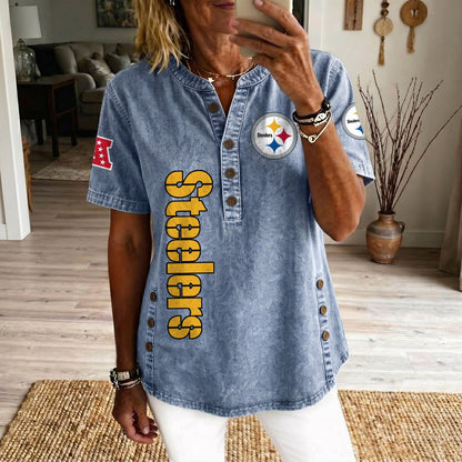 PIT x NFL Womenƒ??s Denim Casual Tops DATND LBN 190526