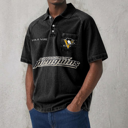 PIT x NHL Men's Distressed Turn-Down Collar Polo DATND TANTD 250526