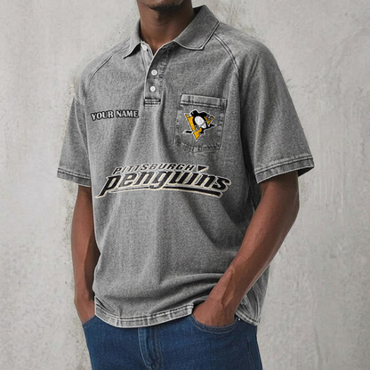 PIT x NHL Men's Distressed Turn-Down Collar Polo DATND TANTD 250526