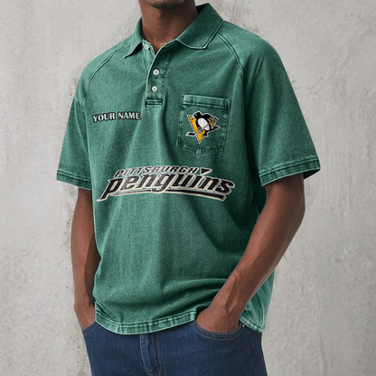 PIT x NHL Men's Distressed Turn-Down Collar Polo DATND TANTD 250526