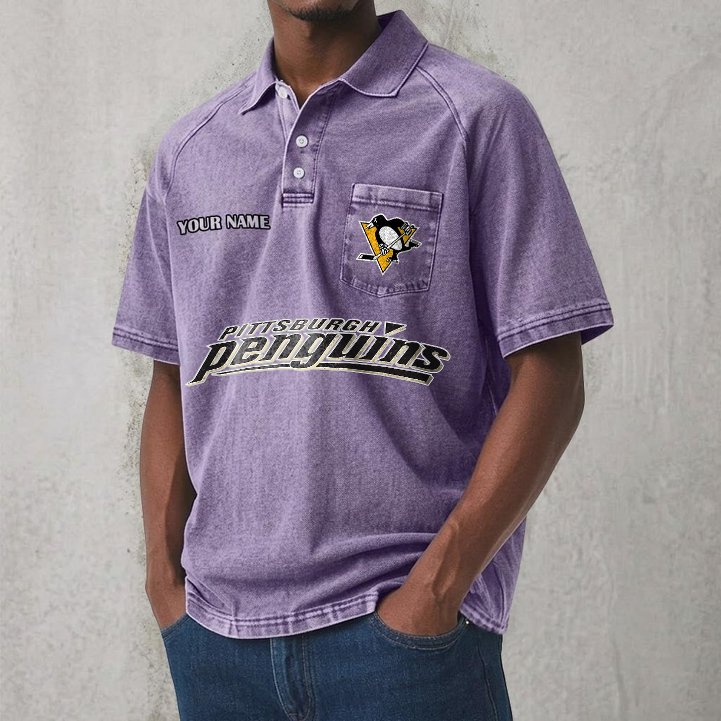 PIT x NHL Men's Distressed Turn-Down Collar Polo DATND TANTD 250526